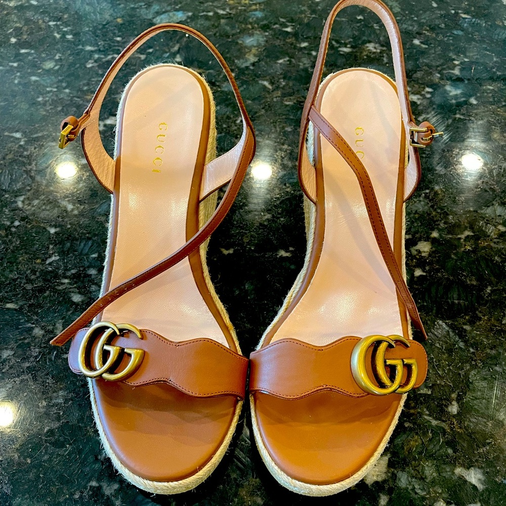 Gucci Brown Espadrilles with Gold Accents